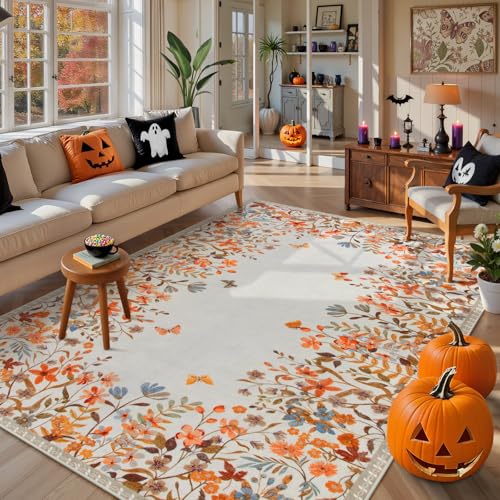 Wonnitar Herbstteppich, waschbar, für Wohnzimmer, weicher Boho-Teppich für Schlafzimmer, rutschfest, für Esszimmer, botanischer Bodenteppich für Kinderzimmer, Spielzimmer, Gästezimmer (Orange, 120 x Wonnitar Herbstteppich, waschbar, für Wohnzimmer, weicher Boho-Teppich für Schlafzimmer, rutschfest, für Esszimmer, botanischer Bodenteppich für Kinderzimmer, Spielzimmer, Gästezimmer (Orange, 120 x von Wonnitar