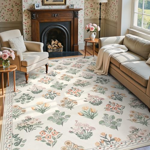 Wonnitar Kinderzimmerteppich für Mädchen, waschbar, marokkanisches Blumenmuster, 12,7 x 17,8 cm, ultradünn, rutschfest, neutraler Blumendruck, Teppich für Wohnzimmer, Kinderzimmer, Wohnheim Wonnitar Kinderzimmerteppich für Mädchen, waschbar, marokkanisches Blumenmuster, 12,7 x 17,8 cm, ultradünn, rutschfest, neutraler Blumendruck, Teppich für Wohnzimmer, Kinderzimmer, Wohnheim von Wonnitar
