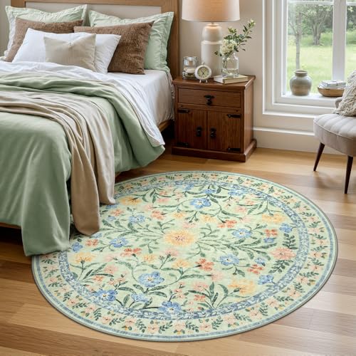 Wonnitar Waschbarer runder Teppich, 1,5 m, grünes Blumenmuster, rund, Boho-Teppich, rutschfest, niedriger Flor, Kreis, Akzent-Teppiche für Küche, Wohnzimmer, Eingangsbereich, Schlafzimmer Wonnitar Waschbarer runder Teppich, 1,5 m, grünes Blumenmuster, rund, Boho-Teppich, rutschfest, niedriger Flor, Kreis, Akzent-Teppiche für Küche, Wohnzimmer, Eingangsbereich, Schlafzimmer von Wonnitar