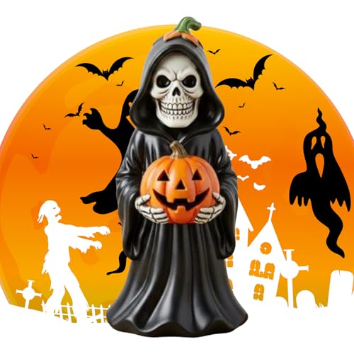 Wonsfuleu Halloween Skelett Statue Harz - Dekorative Feiertagsfigur - Dekorative Kürbisskulptur Für Wohnaccessoires Bücherregal Nachttisch Esstisch Vitrine Halloween Deko von Wonsfuleu
