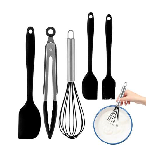 Wonsfuleu Utensilien-Set zum Backen,Backutensilien-Set - 5-teiliges hitzebeständiges Spatel-Schneebesen-Zangen-Set | Küchenhelfer, Backkochgeschirr für Reisen in kleinen Räumen, von Wonsfuleu