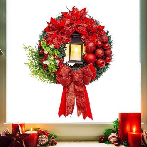Wonsfuleu Weihnachtskränze Für Die Haustür Beleuchtet 40 cm | Dekorativer Mit Schleife Für Außen - Kunstschmuck Für Winterdekoration Innenbereich Terassenschrank Kamin Außenanwendung von Wonsfuleu