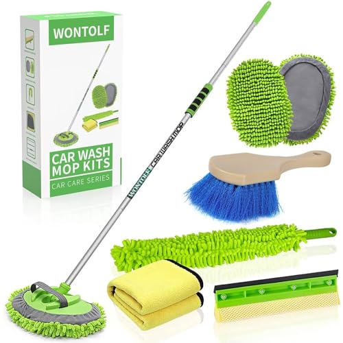 Wontolf Autowaschbürste mit langem Griff, Chenille-Mikrofaser, 157,8 cm, Autowaschbürste, Reinigungsset, Windschutzscheibe, Fensterabzieher, Auto-Staubwedel, Mikrofaser-Handtücher für Autos, von Wontolf