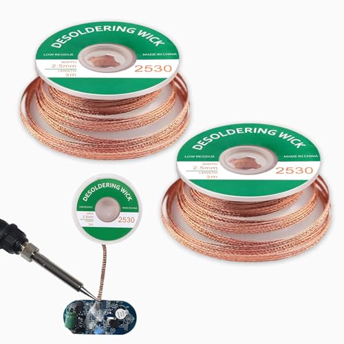 2 Stück Entlötdraht aus Kupfer, 2,5 mm x 3 cm x 2 Entlötdraht, Entlötdraht aus Kupfer zum Entfernen von Lötverbindungen und Demontage von elektrischen Komponenten von Wonvify