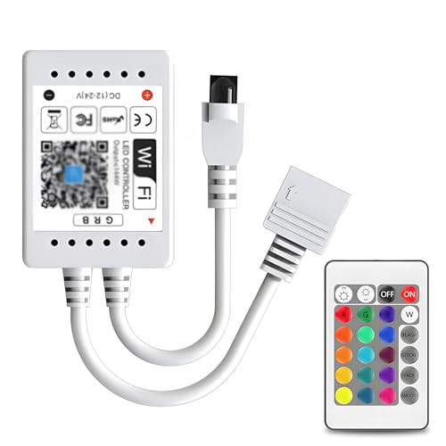 Wonvify LED RGB Controller 24key, Strip WiFi Kontroller DC12-24V, LED Fernbedienung IR Remote Kontroller, Control Box mit Alexa und Google Home für RGB Strip 2835 5050 Streifen von Wonvify
