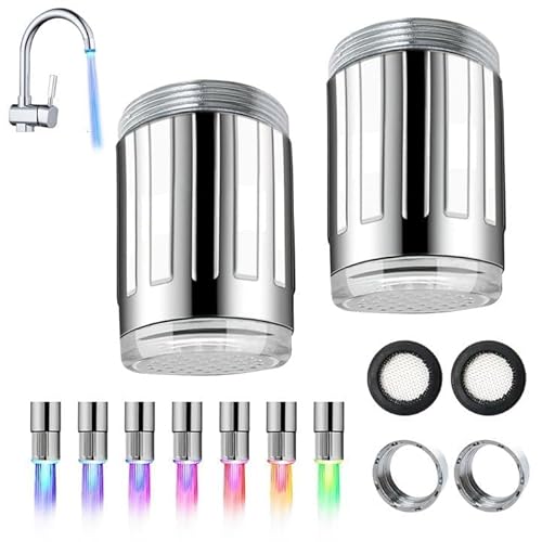 Wonvify LED-Wasserhahn, Farbwechsel, 2 Stück, Wasserhähne mit 7 Farben, LED-Wasserhahn, Farbe für Restaurants, Badezimmer, Küche von Wonvify