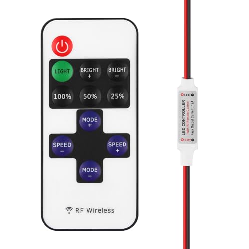 Wonvify RF Fernbedienung LED verdrahtet 5-24V 5A Mini LED Dimmer Controller Adapter LED-Streifen für 2-polige COB LED und SMD 5050 3528 2835 5630 einfarbige LED-Streifen von Wonvify