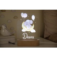 Elefant Nachtlicht, Kinderzimmer Nachtlampe Mit Namen, Personalisiertes Nachtlicht Für Kinderzimmer, Geschenk Kinder, Lichtdeko von WooDeeCreations