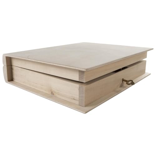 Abschließbare Holzbox in Buchform, dekoratives Bücherregal, Zubehörhalter, versteckte Abdeckung, 21 x 17 x 4,5 cm | Erinnerungsschmuck mit Scharnier | unlackierte & unlackierte Kiefer Abschließbare Holzbox in Buchform, dekoratives Bücherregal, Zubehörhalter, versteckte Abdeckung, 21 x 17 x 4,5 cm | Erinnerungsschmuck mit Scharnier | unlackierte & unlackierte Kiefer von WooDeeDoo