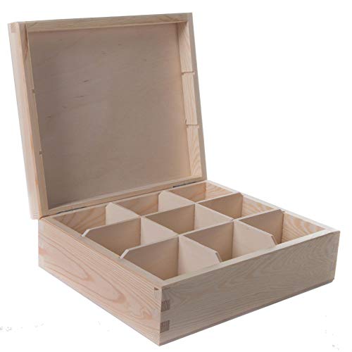 Holz Dekokiste mit 9 Fächern | 24 x 21 x 8 cm | Zubehör Aufbewahrungsbox Teebeutel Nähen Schmuck Caddy Organizer Unterteilt | Natur unbemalt & unbehandelt zum Basteln Holz Dekokiste mit 9 Fächern | 24 x 21 x 8 cm | Zubehör Aufbewahrungsbox Teebeutel Nähen Schmuck Caddy Organizer Unterteilt | Natur unbemalt & unbehandelt zum Basteln von WooDeeDoo