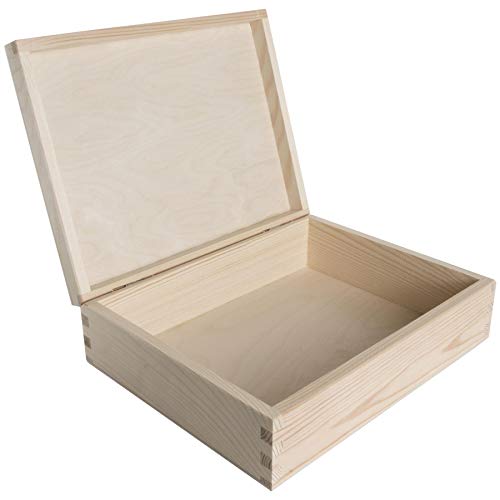 Rechteckige Holzkiste mit Deckel | 28,5 x 22,5 x 8 cm | Unlackiert & Unbehandelt Uni Deko Kiefer zum Basteln Decoupage | Schmuck-Erinnerungsbox Aufbewahrungsbox von WooDeeDoo
