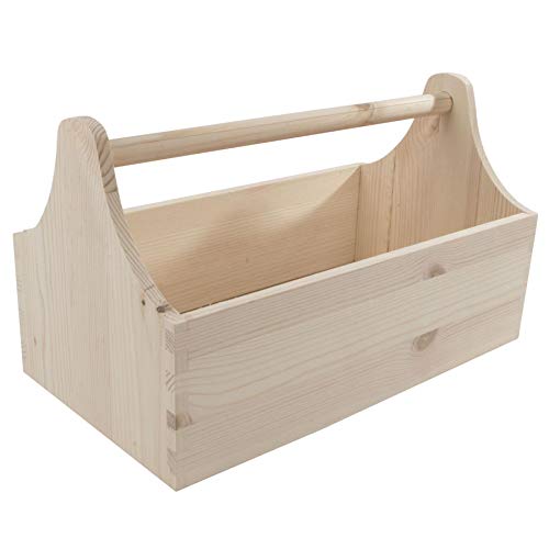 Unlackierter Holzteppich Werkzeugkasten Träger | 34 x 18 x 20 cm | Gartengarage Organizer mit Griff | Naturholz | unlackiert & unbehandelt | Gemüsebauernhof Korb Caddy. von WooDeeDoo