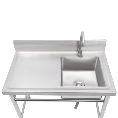 Freistehende Edelstahl Spültisch Gastro 1 Becken, 100X60X93cm Spülbecken Mit Wasserhahn Und Ablaufsieb, Rechter Spültisch Linke Plattform, Für Außen, Innen, Küche, Restaurant von WooDerson