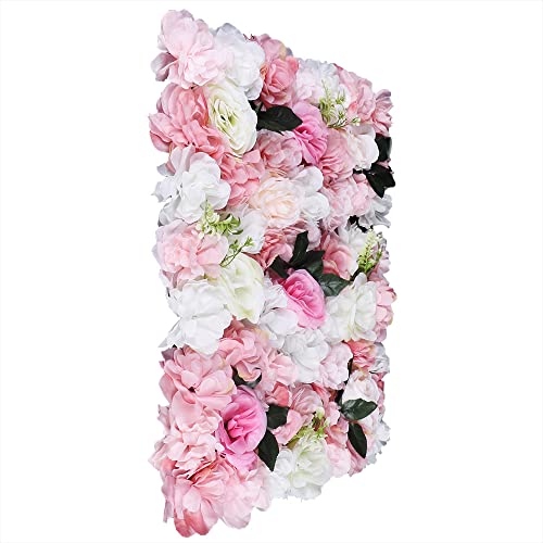 WooDerson 12 Stück Wandpaneel Mit Künstlichen Blumen Weiß+Rosa Künstliche Blumenwand 40x60cm für Hochzeit Hintergründe und Jede Party Dekoration von WooDerson