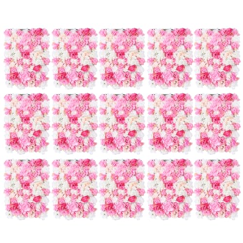 WooDerson 15 Stück Blumenwandpaneel 60cmX40cm Rosa Champagner Künstliche Blumen Wand Seidenblume Blumenwandhintergrund für Babyparty Weihnachten Heimdekoration usw. von WooDerson