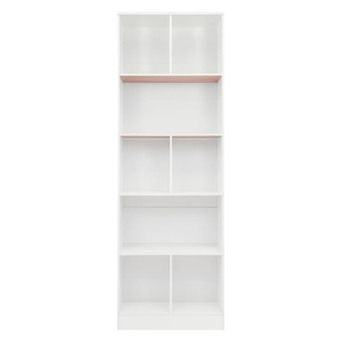 WooDerson Bücherregal 5 Ebenen, Offenes Aufbewahrungsregal, Bücherregal mit Ablagefach Regalböden Büroregal für Haushalte, Wohnzimmer und Studienräume (Warm Weiß) von WooDerson