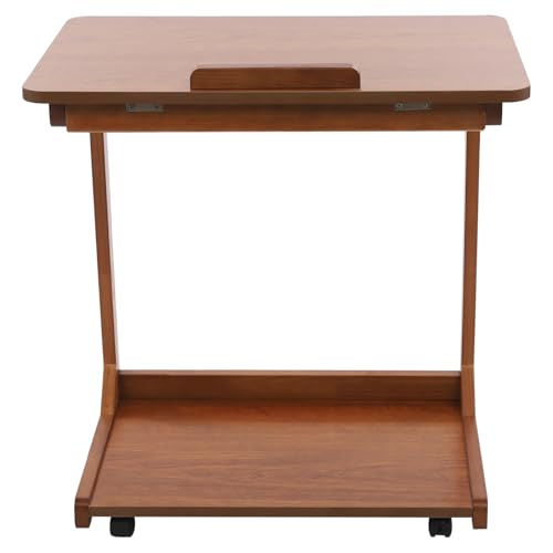 WooDerson C-förmiger Couchtisch, C-förmiger Beistelltisch Mit Rädern, Holz mit Verstellbarer Tischplatte, Mobiles Massivholzsofa für Wohnzimmer, Schlafzimmer, 60 x 40 x 63 cm (Walnussfarbig) von WooDerson