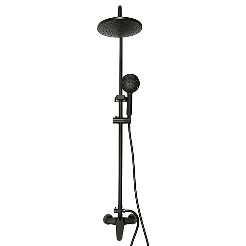 WooDerson Duschsystem Regendusche Set 3 Wasseraustrittsmodi Wandmontage Duschgarnitur Aus Kupfer, Heiß Und Kalt Dual Use, Höhenverstellbar 85-123cm, Keramik Ventilspule (Schwarz) von WooDerson