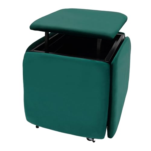 WooDerson Multifunktionaler Sofahocker, Stapelbarer 5-in-1 Sofa-Hocker Beweglich Sitzwürfel mit Drehrollen, Würfelstuhl-Set für Wohnzimmer & Schlafzimmer (Grün, Samt) von WooDerson