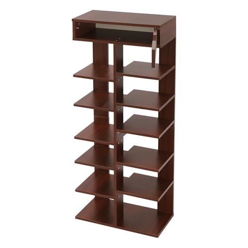 WooDerson Schuhablage Vertikales Schuhregal, Schmal Schuhaufbewahrung Platzsparend mit Verdeckter Griff, Mehrstufiges Regal Schuhablage für Eingangsbereich, Ecke, Flur (Braun, 7 Ebenen) von WooDerson