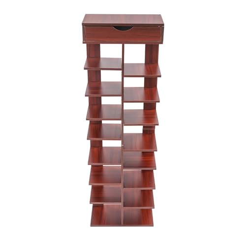 WooDerson Schuhablage Vertikales Schuhregal, Schmal Schuhaufbewahrung Platzsparend mit Verdeckter Griff, Mehrstufiges Regal Schuhablage für Eingangsbereich, Ecke, Flur (Braun, 9 Ebenen) von WooDerson