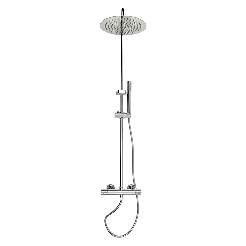 WooDerson Wassersparendes Duschsystem Mit Thermostat, Edelstahl Duschgarnitur Mit Regendusche Set Konstante Temperatur 38℃ Höhe Einstellbar 85-123cm 360°Drehendes Design von WooDerson
