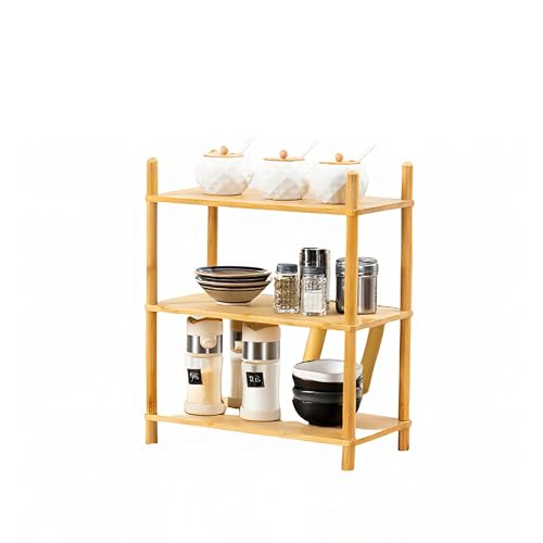 WooFawn Bambusregal, werkzeuglos, erweiterbar (2–6 Etagen), für Küche, Gewürz-Organizer und Büro, Pausenraum, Snack/Tassen-Aufbewahrung (natürlicher Bambus) (angetrieben von Gogogo) (natürlich, 39,6 von WooFawn