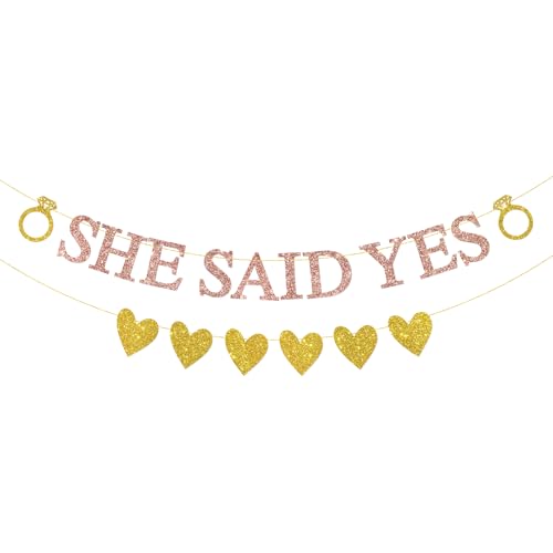 Banner mit Aufschrift "She Said Yes", "He Put a Ring on It", einfach verlobt, Hochzeitsfeier, Brautparty, Party-Dekorationen (Roségold) von WooHooMoMo