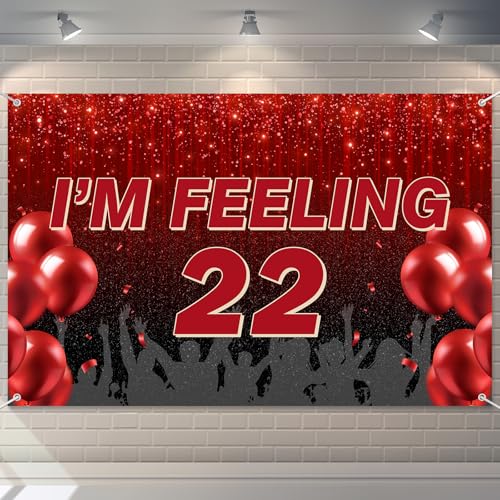 I'm Feeling 22 Birthday Red and Black Banner Hintergrund Dekorationen, singendes Thema Dekor für Mädchen Frauen Prinzessin 22 Jahre alt Geburtstag Party Bday Photo Booth Requisiten Supplies von WooHooMoMo