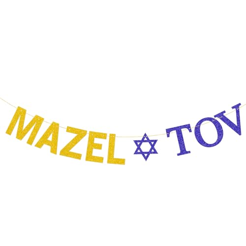 Mazel Tov Banner, Bar Mitzvah Fledermaus Mitzvah jüdische Dekorationen Verlobung Hochzeit Geburtstag Party Dekorationen Gold & Blau Glitzer Mazel Tov Banner, Bar Mitzvah Fledermaus Mitzvah jüdische Dekorationen Verlobung Hochzeit Geburtstag Party Dekorationen Gold & Blau Glitzer von WooHooMoMo