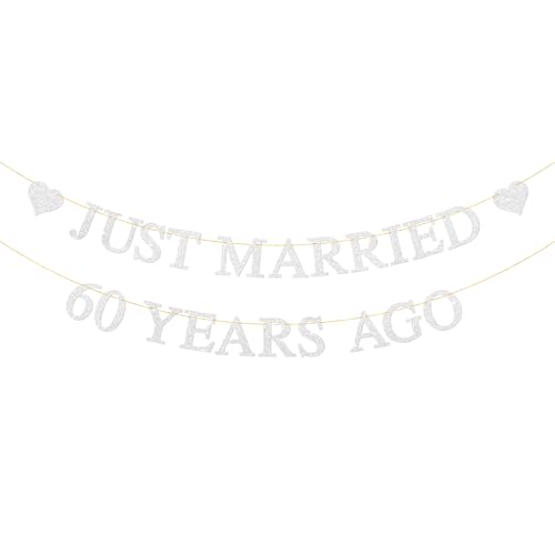 Partybanner zum 60. Hochzeitstag, "Just Married 60 Years Ago", "Cheers to 60Years We Still Do 60th", 60 Jahre Blessed & Loved Dekorationen Supplies – Silber-Glitzer Partybanner zum 60. Hochzeitstag, "Just Married 60 Years Ago", "Cheers to 60Years We Still Do 60th", 60 Jahre Blessed & Loved Dekorationen Supplies – Silber-Glitzer von WooHooMoMo