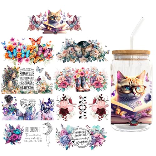 Wooauto Bunte Transfer Aufkleber Pflanze Blumen Transfer Uv Dtf Cup Wrap Transfer Sticker Transfer Papier Becher Stickers für 16oz Glas Becher Coffee Cups Hand Crafts Keramik Becher Kaffeebecher von Wooauto