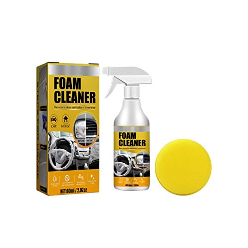 Wooauto Schaumreiniger-Spray,Multifunktionaler Schaumreiniger Leistungsstarkes Fleckentfernungsset Universal Foam Cleaner Schaumreiniger mit 1 Schwamm, für Autoinnendecken Ledersitze, 60ml, von Wooauto