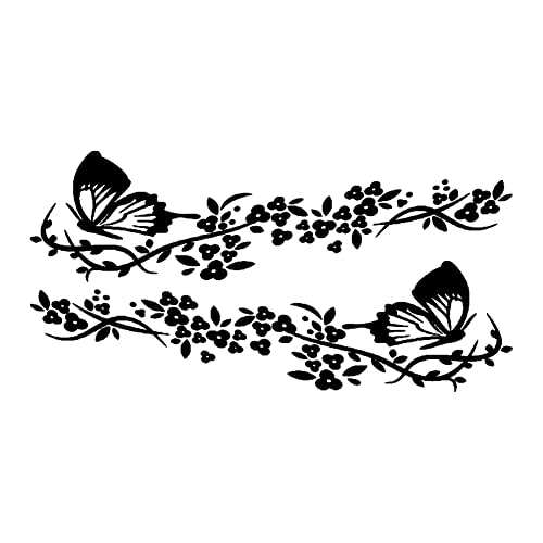 Wooauto Schmetterlings Blumen Auto Dekorativer Aufkleber,2Stücke Schmetterling Blume Auto Aufkleber Persönlichkeit Dekorative Aufkleber Für Motorhaube Heckscheibe Seite oder Autoscheibe, 30x11cm von Wooauto