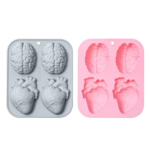 Wooauto Silikonform 3D Menschliches Herz Organ Gehirn Puddingform Silikon Herzform Halloween Backform Muffinform DIY Schokolade Pudding Seife Aromatherapie Überraschung Fudge Kuchen Form von Wooauto