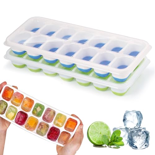 2 Stück Eiswürfelformen aus Silikon mit Deckel, Eiswürfelform, BPA-frei, quadratische Eiswürfelformen, leicht zu entfernen von Woobroo