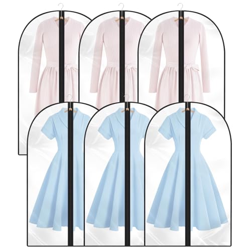 6 Stück Kleiderhüllen, Kleiderhülle zum Aufhängen, staubdicht, transparent, Kleiderhülle zum Aufhängen mit Reißverschluss, Schutz für Hemden, Anzüge, Mantel, Kleider etc. (60 x 100, schwarz) von Woobroo