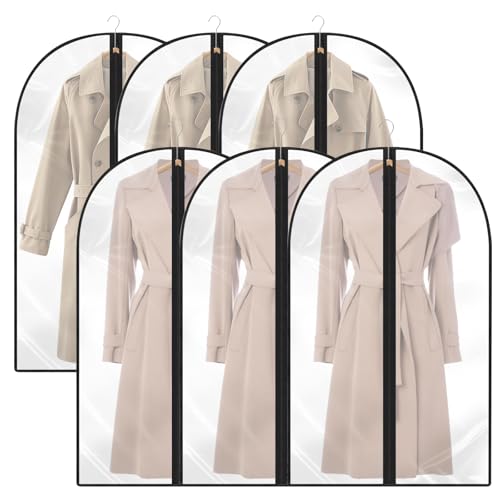 6 Stück Kleiderhüllen, Kleiderhülle zum Aufhängen, staubdicht, transparent, Kleiderhülle zum Aufhängen mit Reißverschluss, Schutz für Hemden, Anzüge, Mantel, Kleider etc. (60 x 120, schwarz) von Woobroo