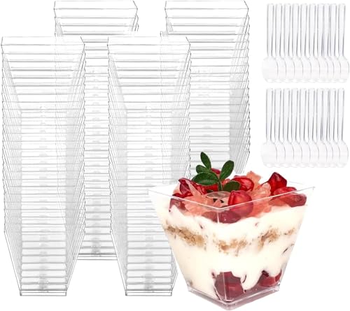 Dessertbecher, 50 Stück 2oz/60ml Desserttasse Mini Dessertschalen mit 50 Löffeln Wiederverwendbar für Mousse,Pudding,Eiscreme,Dessert Party,Picknick,Weihnachtsfeier von Woobroo