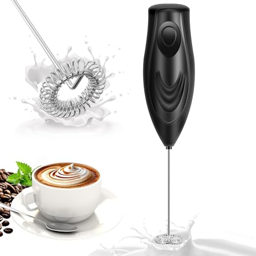 Milchaufschäumer Handheld Schneebesen Batteriebetriebener Getränkemixer, Milchaufschäumer & Mini Getränkemixer Kaffee-Aufschäumer, Elektrisch Tragbar für Latte, Cappuccino, Heiße Schokolade - Schwarz von Woobroo