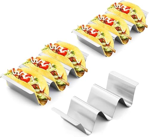 Taco-Ständer aus Edelstahl mit Griffen, für bis zu 3 Tacos für den Einsatz im Restaurant und zu Hause, 3 Stück Taco-Ständer aus Edelstahl mit Griffen, für bis zu 3 Tacos für den Einsatz im Restaurant und zu Hause, 3 Stück von Woobroo