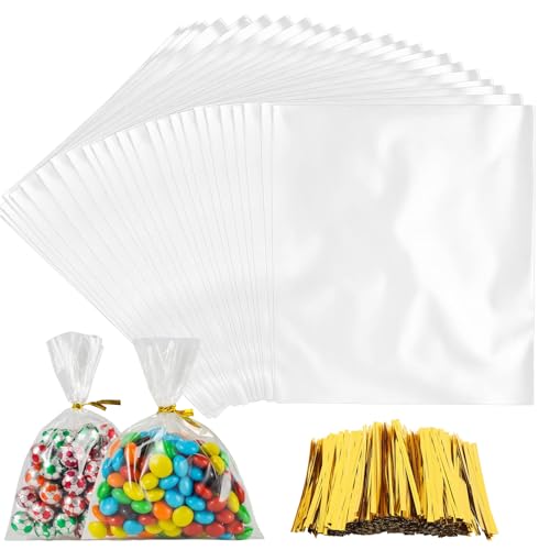 Woobroo 300 transparente Kunststoffbeutel, 15 x 10 cm, mit 300 goldfarbenen Verschlüssen, für Süßigkeiten, Kekse, Geschenke, ideal für Partys, Hochzeiten, Lebensmittelgeschäfte Woobroo 300 transparente Kunststoffbeutel, 15 x 10 cm, mit 300 goldfarbenen Verschlüssen, für Süßigkeiten, Kekse, Geschenke, ideal für Partys, Hochzeiten, Lebensmittelgeschäfte von Woobroo