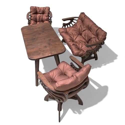 Wood Spark Essgruppe Set - Eleganter Tisch & Sofa mit Holzdesign in Wenge und Matratze in Schokoladenbraun - Ideal für Esszimmer, Balkon oder Terrasse Wood Spark Essgruppe Set - Eleganter Tisch & Sofa mit Holzdesign in Wenge und Matratze in Schokoladenbraun - Ideal für Esszimmer, Balkon oder Terrasse von Wood Spark