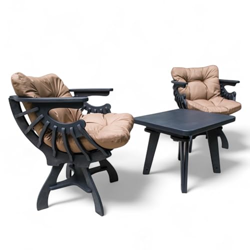 Wood Spark Mini Möbel Set - Kompakter Tisch & Sofa mit Holzdesign in Grau und Matratze in Cappuccino – Perfekt für Balkon, kleine Räume oder Terrasse von Wood Spark
