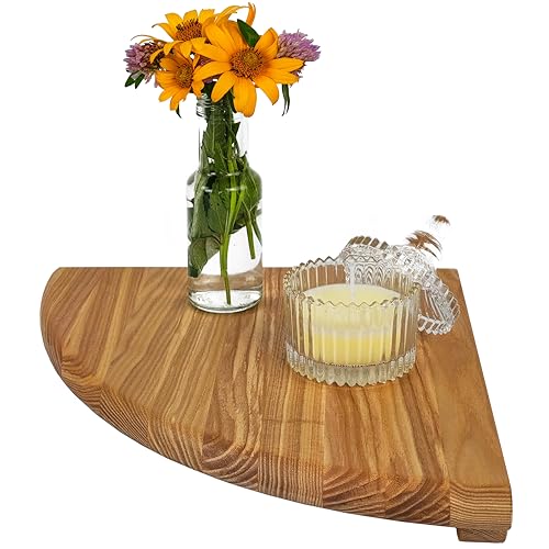 Wood Wedge Eckregal hängend, Wandregal, Bücherregal aus Massivholz runde Enden, Schweberegal für Wohnzimmer, Schlafzimmer, Aufbewahrungsregal, Pflanzenregal Küche, Büro (natürliche, 25х25 cm) von Wood Wedge