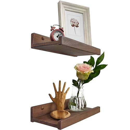 Wood Wedge 2er-Set Schwebende Wandregal, Rustikale Holzregale mit Lippe, Kinderbücherregale, Bild & Fotoregal für Schlafzimmer, Wohnzimmer, Badezimmer, Küche, Büro (Nussbaum Amerikanisch 30cm) von Wood Wedge