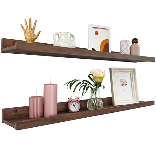 Wood Wedge 2er-Set Schwebende Wandregal, Rustikale Holzregale mit Lippe, Kinderbücherregale, Bild & Fotoregal für Schlafzimmer, Wohnzimmer, Badezimmer, Küche, Büro (Amerikanischer Nussbaum, 90 cm) von Wood Wedge