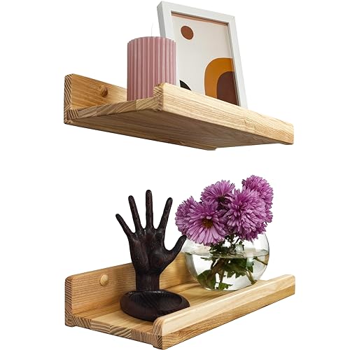 Wood Wedge 2er-Set Schwebende Wandregal, Rustikale Holzregale mit Lippe, Kinderbücherregale, Bild & Fotoregal für Schlafzimmer, Wohnzimmer, Badezimmer, Küche, Büro (natürlich 30cm) von Wood Wedge