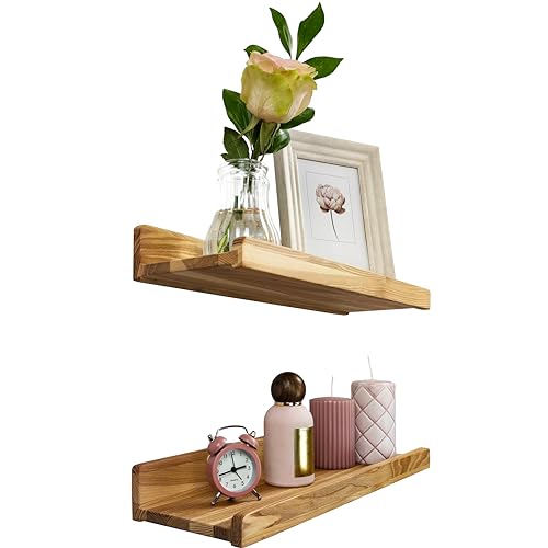 Wood Wedge 2er-Set Schwebende Wandregal, Rustikale Holzregale mit Lippe, Kinderbücherregale, Bild & Fotoregal für Schlafzimmer, Wohnzimmer, Badezimmer, Küche, Büro (natürlich 40cm) von Wood Wedge