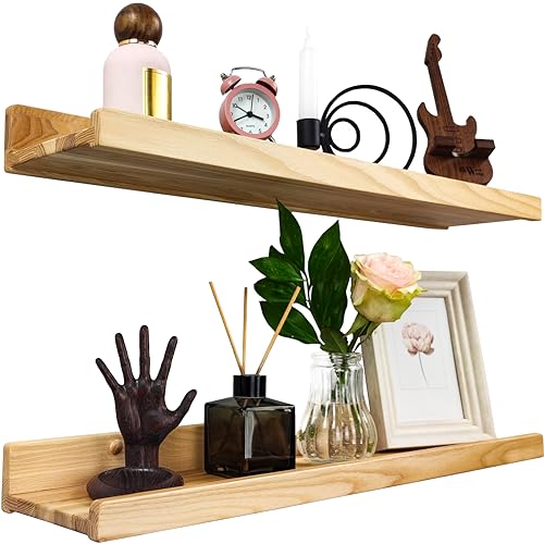 Wood Wedge 2er-Set Schwebende Wandregal, Rustikale Holzregale mit Lippe, Kinderbücherregale, Bild & Fotoregal für Schlafzimmer, Wohnzimmer, Badezimmer, Küche, Büro (natürlich 60cm) von Wood Wedge